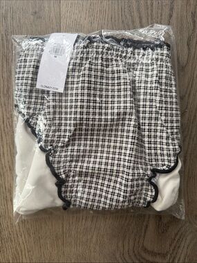 Old Navy Black & White Plaid Ruffle-Trim swim bottom